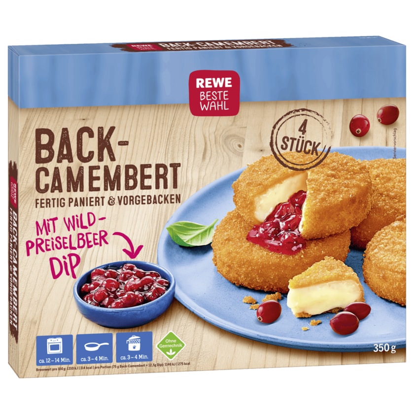 REWE Beste Wahl Back-Camembert mit Wild-Preiselbeer Dip 350g
